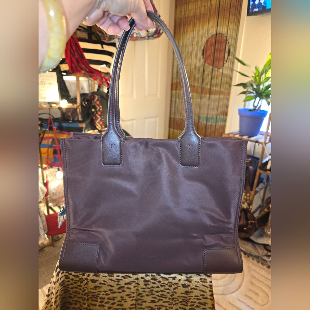 Tory Burch Dark Brown Nylon and Leather Logo Tote - Picture 3 of 10